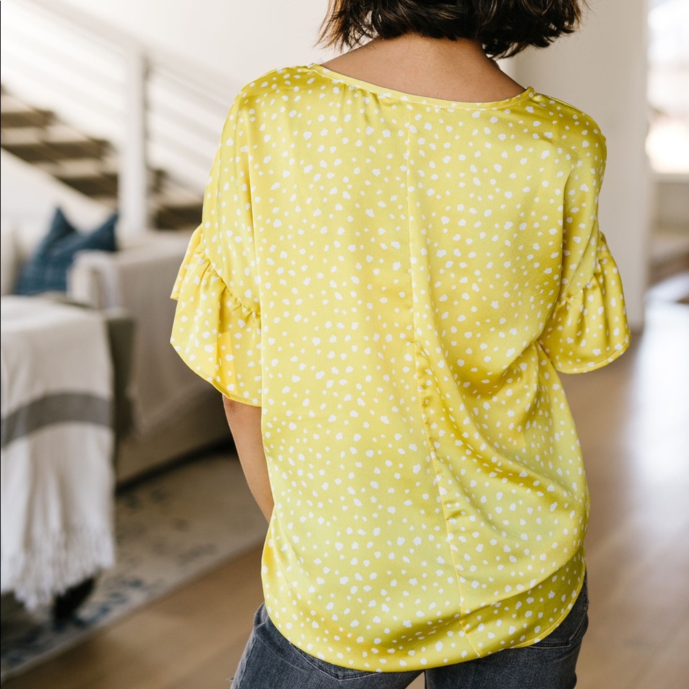 Silky Spots Ruffle Sleeve Blouse In Honey - Picture 3 of 7